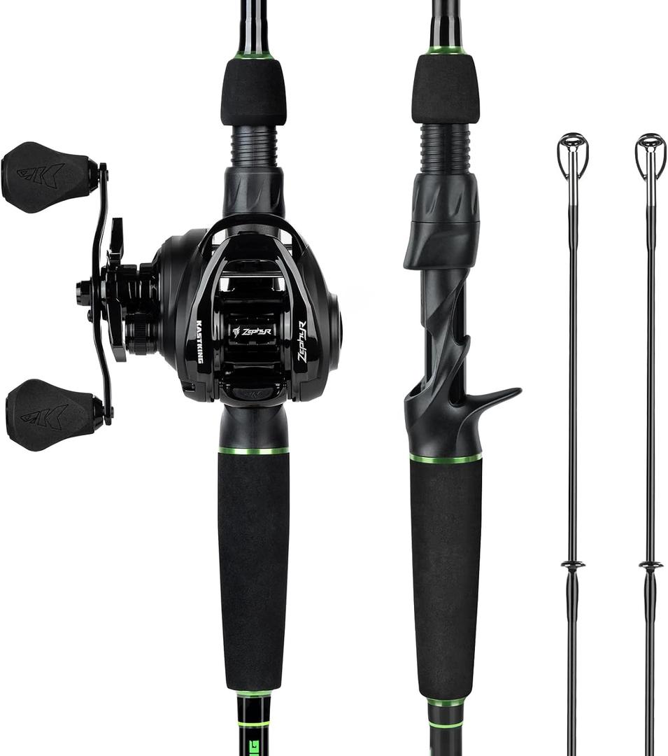KastKing Zephyr Dual-Tip Baitcaster & Spinning Fishing Rod and Reel Combo, Cast: 7'0"- M& MH- Dual-tip Rod - Left Handed