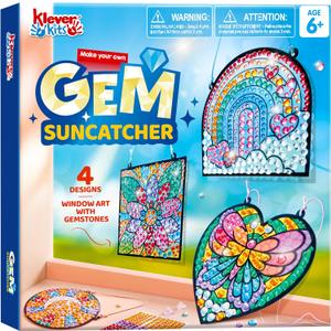 Klever Kits 4PCS Window Art Suncatcher Kits, Fun Gem Painting Kits, Diamond Art and Crafts for Boys Girls, Great Crafts Gift for Kids Birthdays Christmas Ages 6+ Klever Kits 4PCS Window Art Suncatcher Kits, Fun Gem Painting Kits, Diamond Art and Crafts for Boys Girls, Great Crafts Gift for Kids Birthdays Christmas Ages 6+