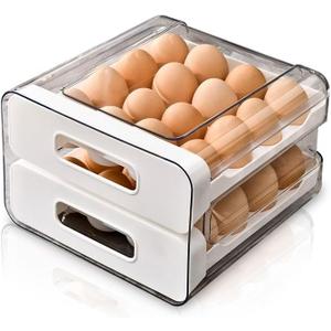 Koja 32-Egg, 2-Drawer Stackable Storage Container Holder for Refrigerator. Smooth Slide-out Drawers. BPA-free Kitchen Organizer, Space-Saving, Easy Access Design for Fridge. Durable and Leak-Proof