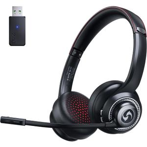 Wireless Headset with Mic for Work, Dual-Mode Bluetooth & 2.4GHz Dongle, 50H Talk Time, Headphone with mic ENC Noise Cancelling fit for Computer/Laptop/Teams, Glasses-Friendly- Black