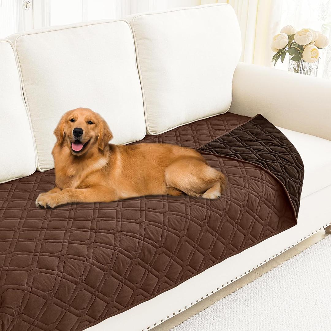 Smiry Reversible Waterproof Couch Covers for Sofa, Washable Dogs Pet Couch Covers for 3 Cushion Sofa Pet Friendly, Water Resistant Furniture Protector Slipcover, Geometric (30"x70", Brown/Chocolate)