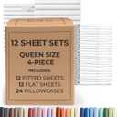 Bulk Case Pack of 12 Sheet Sets - (12) Complete Queen Size Sheet Sets with Deep Pockets - Wholesale Bulk Bedding for Hotels, Spas & Airbnbs - Breathable, Cooling, Soft & Wrinkle Free - (Queen, White)