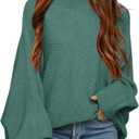 Mafulus Girl's Oversized Crewneck Fall Sweaters Kids Batwing Long Sleeve Slouchy Chunky Cute Pullover Jumper Shirts 9-10 Years, Z_mock_green