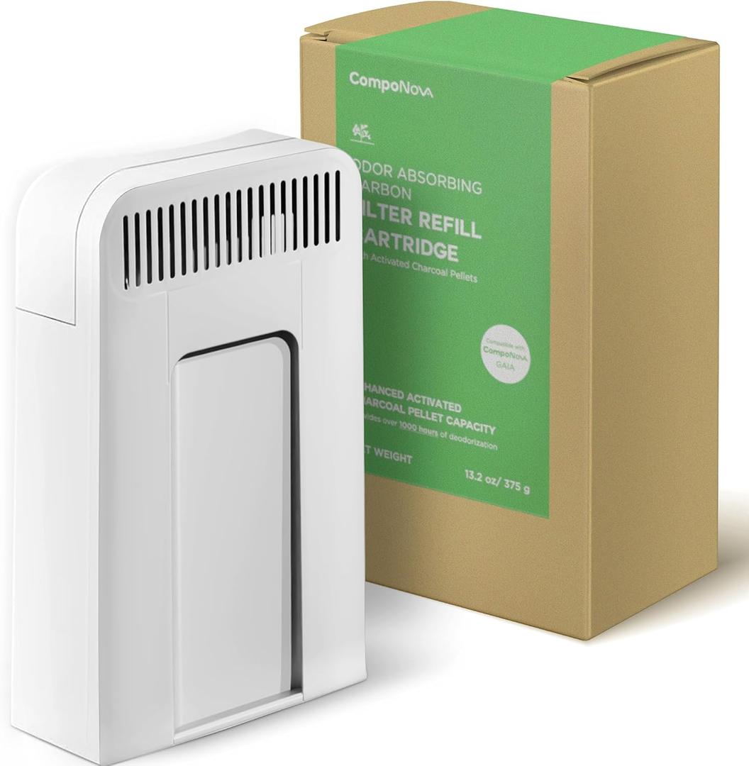 CompoNova Gaia Kitchen Compost Bin Carbon Refill Filters, Activated Charcoal, Replacement Cartridge (White) (Black)