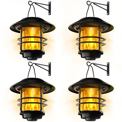 Otdair Solar Wall Lantern Outdoor, Flickering Flames Solar Sconce Lights Outdoor, Hanging Lamps Wall Mount for Front Porch, Patio and Yard, 4 Pack