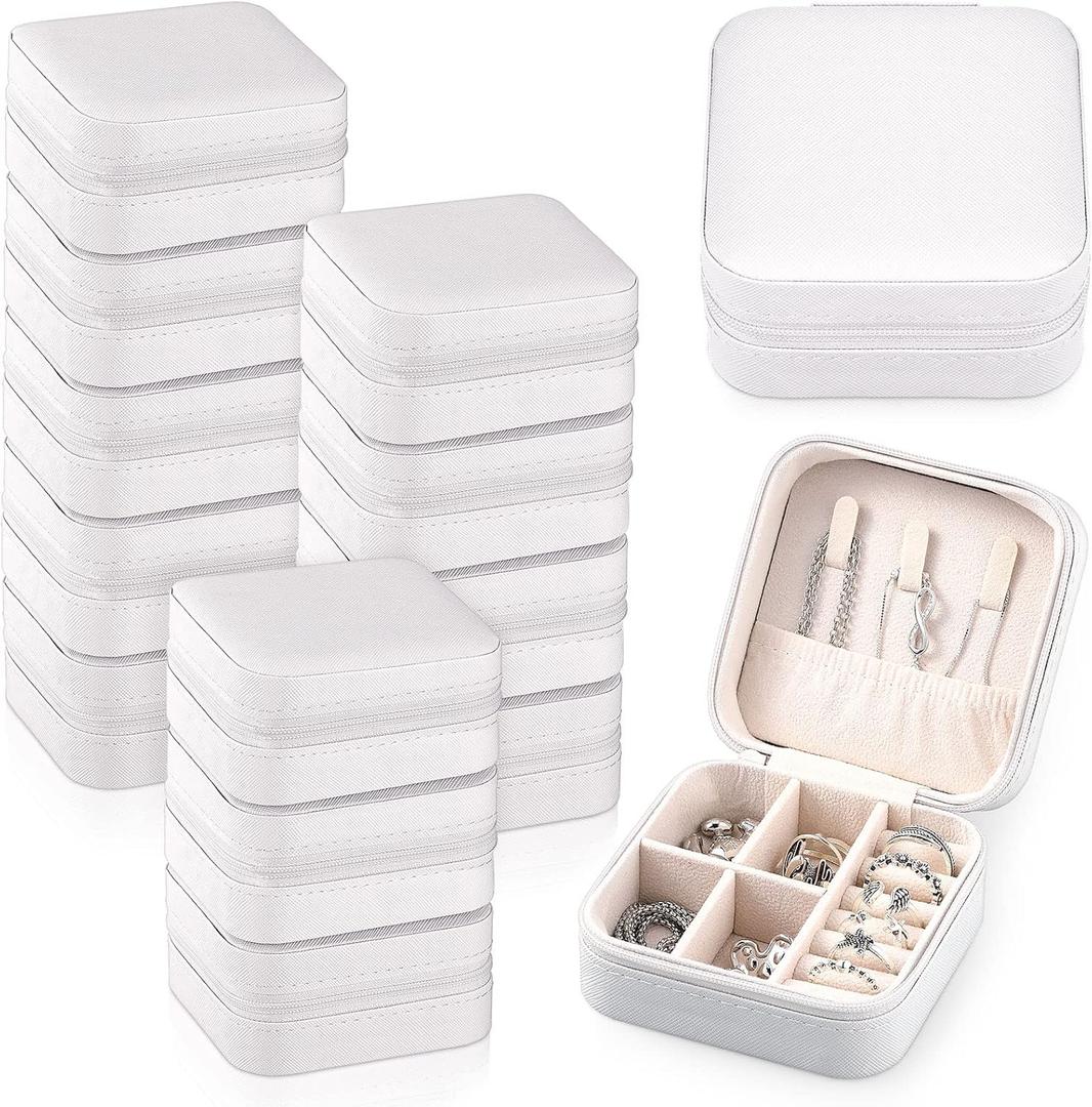 Yinkin 12 Pcs Mini Travel Jewelry Case Bridesmaid Proposal Gift Boxes, Small PU Leather Earring Organizer, Bulk Travel Accessories Portable Jewelry Holder(White)