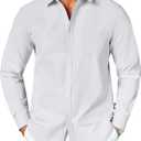 COOFANDY Men's Button Down Long Sleeve Shirt Casual Untucked Dress Shirt Regular Fit Wedding Shirts (X-Large, White)