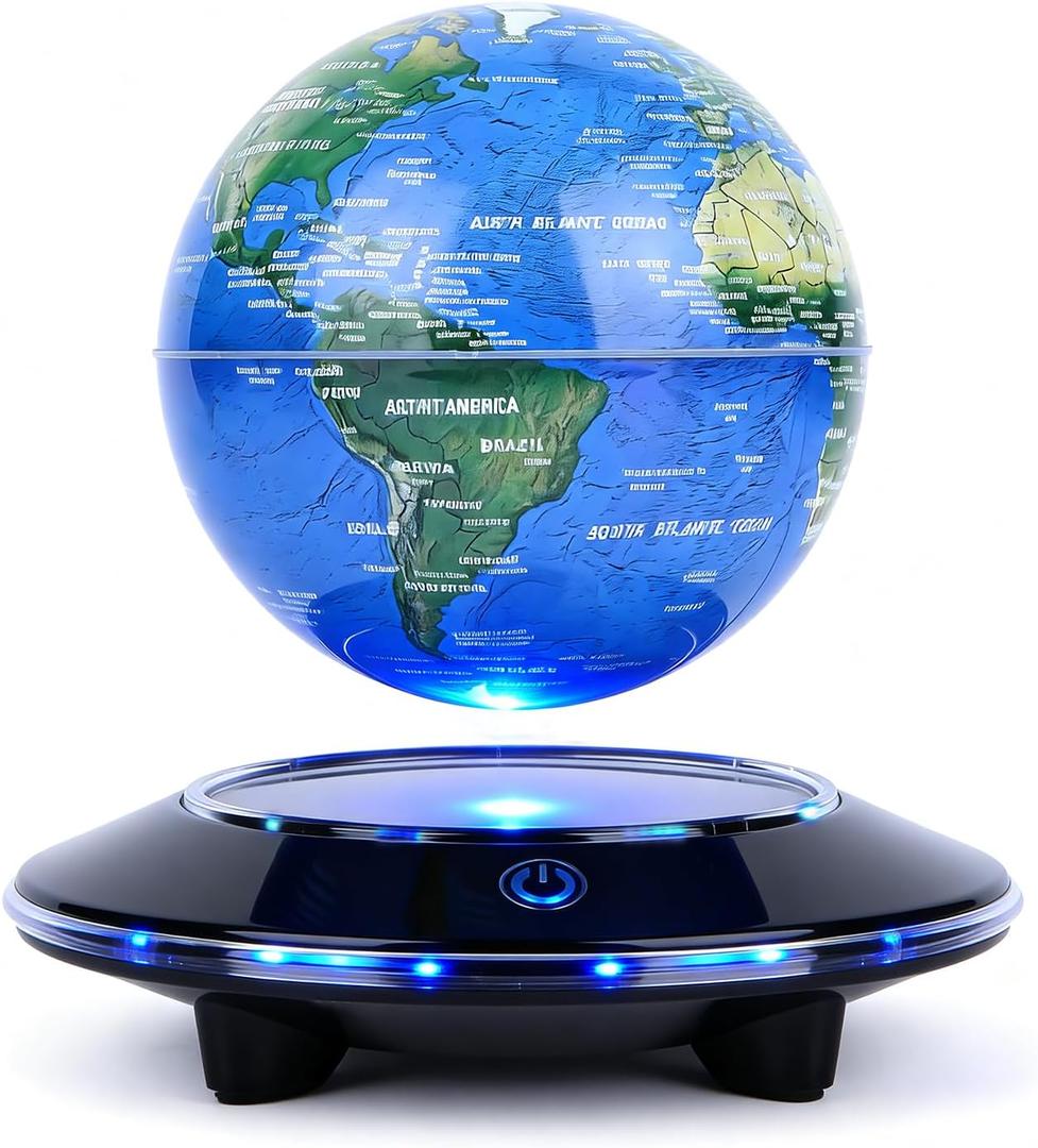 Levitating Globe, Floating Globe 6 Inches, Magnetic Levitation Rotating World Map Globes Lamp with LED Lights for Home Office Decoration, Night Lights Gifts (White Light)