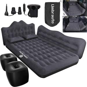 Umbrauto Inflatable Car Mattress Bed: SUV Camping Air Bed for Truck Backseat with Pump & Pillows, Car Sleeping Airbed for Van Back Seat (Black)