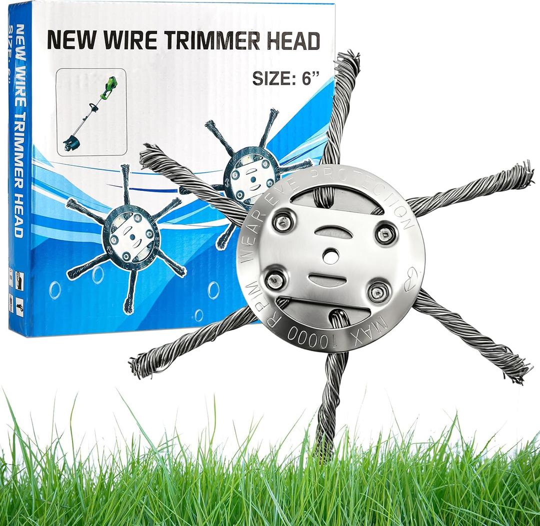 2025 New Upgrade 6 Inches Steel Wire Grass Trimmer Head Universal Steel Wire Weed Eater Head String Trimmer Replacement Brush Blade for Electric Battery Powered Cordless String Cutter (1Pc 6 Blades)