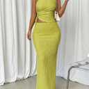 Milumia Women's 2 Piece Outfit Ruched One Shoulder Tank Top and Bodycon Skirt Set (Green, XL)