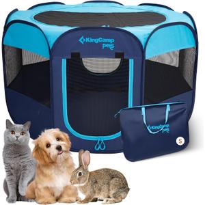 KingCamp Dog Playpen, Portable Foldable Cat Kitten Puppy Tent Crates 29"Pop Up Pet Playpen with Zippered Bottom & Cover for Indoor Outdoor Use (Small, Blue)