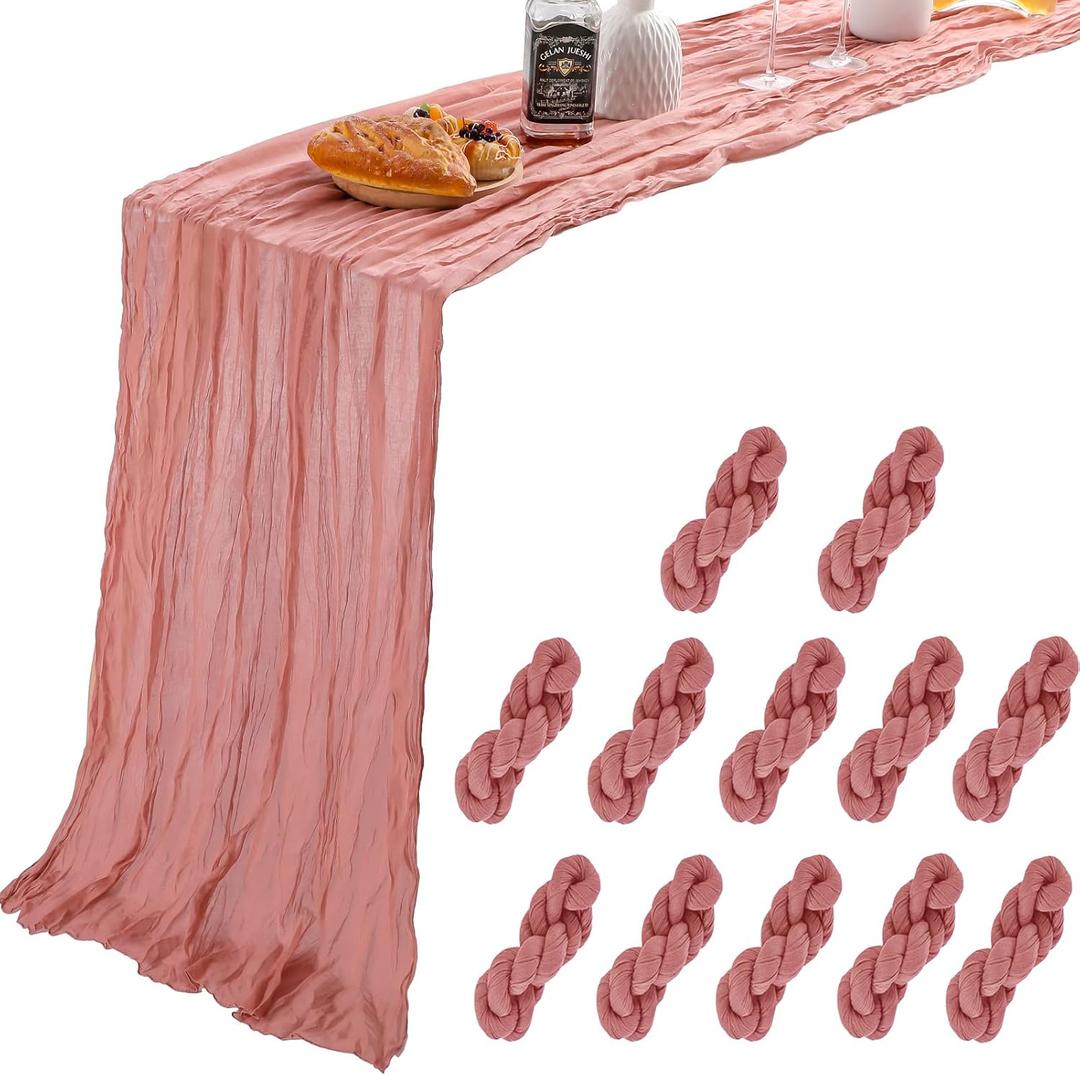 12 Pack 10 Ft Dusty Cedar Rose Cheesecloth Table Runner Gauze Cheese Cloth for Dusty Pink Bridal Baby Shower Wedding Decor ( 35 x 120 Inch )