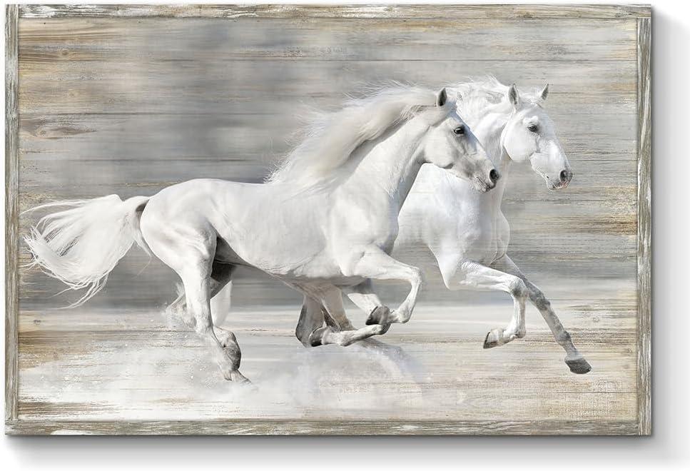 TAR TAR STUDIO Horse Picture Wall Art Framed: Large Western Framed Painting Rustic Farmhouse Artwork Vintage Wooden Home Decor for Office Kitchen Living Room (36"L x 24"W)