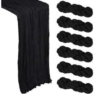 6 Pack Black Table Runner Cheesecloth 10Ft Gauze Cheese Cloth Table Runner 35x120 Inch Boho Sheer Rustic Fabric for Holiday Party Decor Baby Shower Wedding Home Decorations