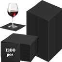 1200 Pcs Black Cocktail Napkins, 2 Ply 5 x 5 Inch Disposable Wood Paper Square Dinner Beverage Napkins for Party, Birthday, Wedding, Restaurant, Bar