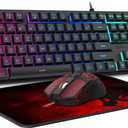 Redragon S107 Gaming Keyboard and Mouse, RGB Gaming Keyboard and 3200 DPI Mouse Combo with Large Mouse Pad, 25-Key Anti-Ghosting, Mechanical Feeling Keyboard, Plug & Play to PC, Laptop