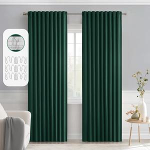 MIULEE Christmas Hunter Green Back Tab Blackout Curtains 84 Inch Length 2 Panels Set for Living Room Bedroom, Rod Pocket/Pinch Pleat Thermal Insulated Room Darkening Pleated Light Blocking Drapes