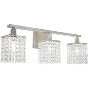 BONLICHT Modern Bathroom Vanity Light Over Mirror 3 Head Brushed Nickel Wall Light Fixtures Luxury Indoor Wall Mount Lamp Contemporary Bath Lighting Sconces with K9 Crystal Drop for Kitchen Hallway