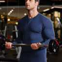 JMIERR Mens Muscle Slim Henley Shirt Button V-Neck Long Sleeve Gym Workout Athletic T Shirts (Blue, XXXL)