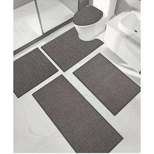 chakme Bathroom Rug Sets 5 Piece, Ultra Thin Bath Mat Quick Dry, Absorbent, Non Slip, Machine Washable, Dark Grey, 5 Piece