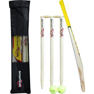 SPORTAXIS- Wooden Cricket Set- Contains Bat, 2 Light Tennis Balls, 3 Stumps, 2 Bails and Stylish Carry Bag- Perfect for Beach and Backyard Cricket for Kids.