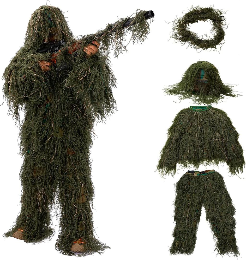 Ghillie Suit for Men, Gilly Suit for Adults Camo Hunting Clothes 3D Woodland Camouflage Suits for Hunting (Medium-Large)