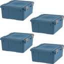 IRIS USA WeatherPro 31 Qt Eco-Friendly Storage Bins with Lids, 4 Pack, BPA-Free Plastic Gasket Box with Tight Latch and Seal, Stackable Nestable Tote Tub - Navy