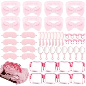 48 Set Spa Sleepover Party Supplies for Girls, 8 Pink Spa Headband 8 Sleep Eye Mask 8 Hairbands 8 Organizer Bags 8 Mirrors 8 Combs for Slumber Favors Gift Sleepover Party