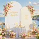White and Beige Arch Backdrop Cover for Wedding, 7.2FT 6FT Set of 2 Stretchy Spandex Fitted Arch Stand Cover for Baby Shower, Birthday Party Decor, Chiara Backdrop Cover with Double-Sided Design