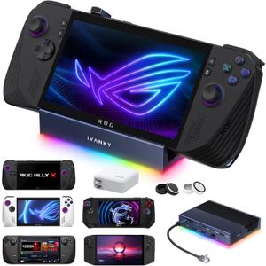 iVANKY 14-in-1 RGB 4K@120Hz Docking Station with 100W PD Charger for Steam Deck OLED/ROG Xbox Ally X/Legion Go, Foldable Dock with HDMI Gigabit Ethernet 10Gbps USB 3.2, SD/TF Slots, 1Gbps Ethernet