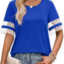 XIEERDUO Women Blouses Dressy Casual Summer Tops Color Block Short Sleeve Shirts Fashion Business Casual Outfits (Blue, S)