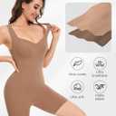 Decorus Women's Shapewear Tank Bodysuits - Plunge V Neck Sleeveless Shapewear Built in Bra V Backless Thong Body suits Tops (Large, Brown(mid Thigh))