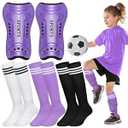 Liliful 4 Pcs Soccer Shin Guards Set for Girl Kids Youth Include 1 Shin Guards & 3 Sport Socks Protective Lightweight Gear Leg Pads Gear for 3-15 Girls Boy Children Teens(Light Purple, M)