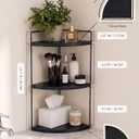 Corner Bathroom Countertop Organizer, 3-Tier Corner Shelf for Vanity & Bathroom Counter, Rustic Wood Standing Rack for Cosmetics & Skincare, Space Saving Storage for Toiletries, Sturdy Metal, Black, 11.7 inches x 7.5 inches x 17.3 inches
