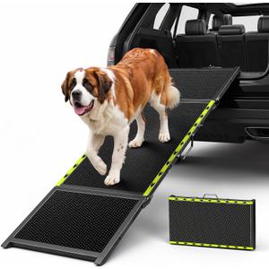 74" L x 20" W Extra Long Dog Ramp for Car - Wider Portable Pet Ramp for Large Dogs, Foldable Dog Car Ramps for Truck, SUV, RV & Bed, Outdoor Dogs Ramps with Non-Slip Mesh Supports Up to 250LBS, Black