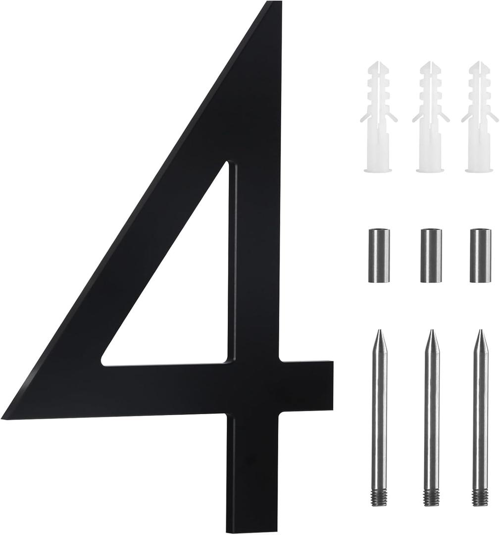 10 Inch Black House Numbers For Outside, Metal Large Modern House Numbers For Outside Floating, Address Numbers For House Black Floating Mount Flush Mount Aluminum Home Address Numbers 4