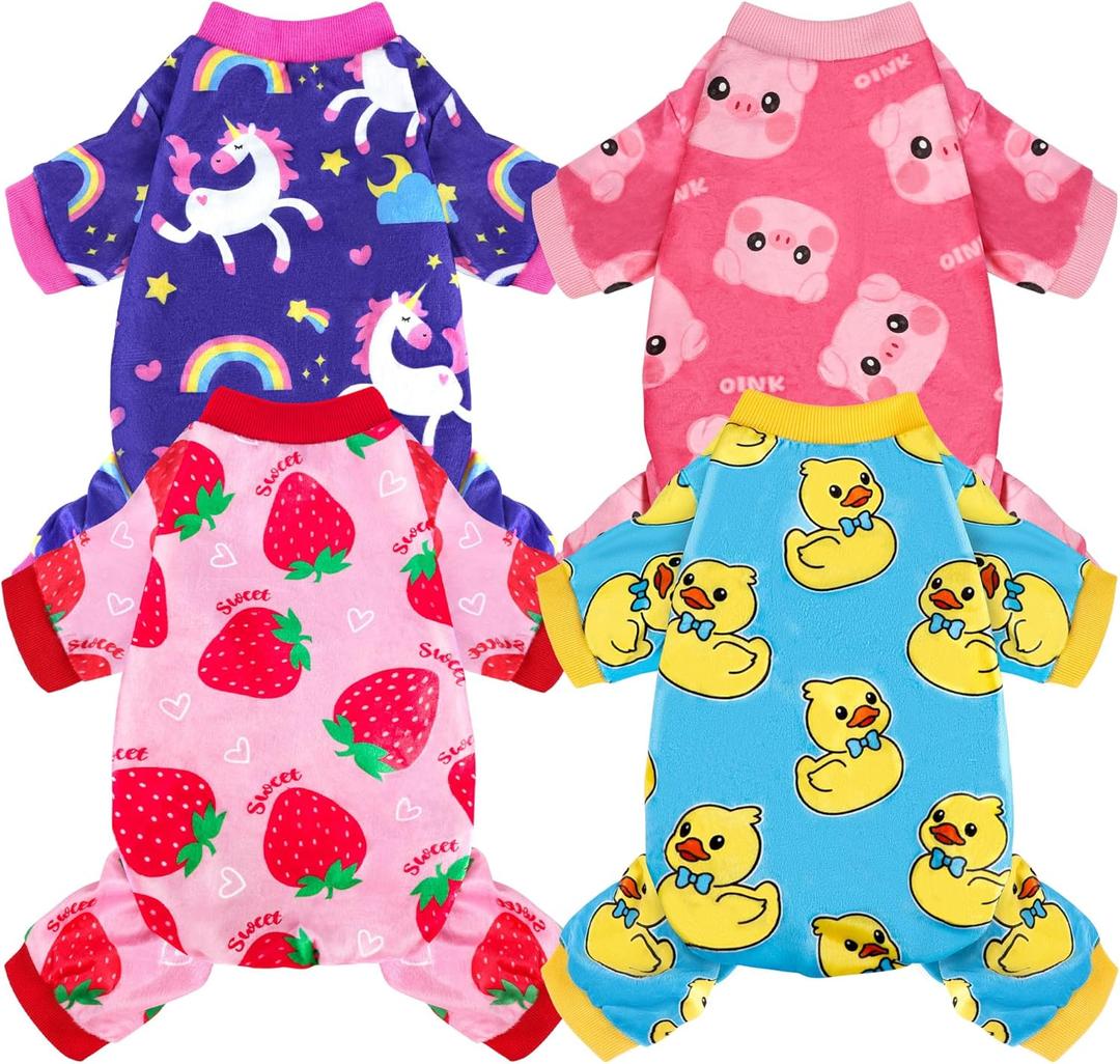4 Pack Dog Pajamas Soft Lightweight Dog Recovery Suit Onesie Clothes for Small Medium Large Female Pet Boys Girls Dogs Cats (S (Back: 7",Chest: 11.8", 2.5-5lbs))