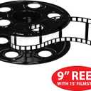 Beistle Movie Reel with Filmstrip Centerpieces, 2-Count Thin Plastic 3D Cinema Reels with 15-Foot Filmstrips, Customizable Hollywood Party Decorations for Red Carpet Events & Theater Themes, 9"