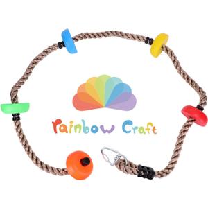 Rainbow Craft Colorful Climbing Rope - 6.5ft with 5 Knotted Foot - Kids Ninja Rope for Ninja Warrior Slackline Obstacle Course Accessories Kids Swing Set Backyard Play