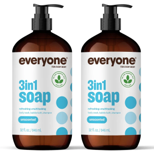 Everyone 3-in-1 Soap, Body Wash, Bubble Bath, Shampoo, 32 Ounce (Pack of 2), Unscented, made for Men and Women