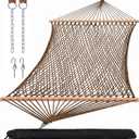 SUNCREAT Hanging Backyard Rope Hammock with Carrying Bag, Brown