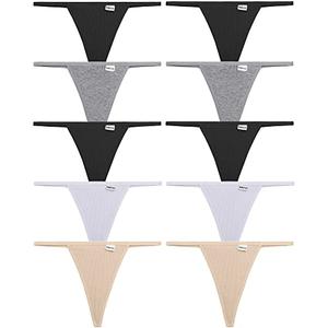 FINETOO 10 Pack G-String Thongs for Women Cotton Panties Stretch T-back Tangas Low Rise Hipster Underwear Sexy (Light color-10pack, Small)