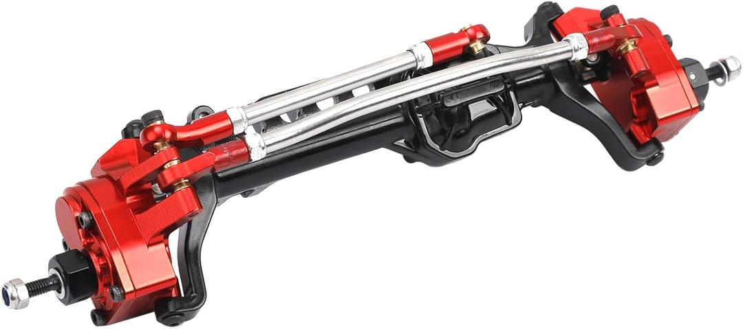 Aluminum Alloy Portal Axle Complete Front Axle for Axial SCX10 III AXI03007 1/10 RC Crawler Upgrades (Red&Black, Front)