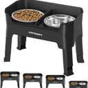 URPOWER 3-in-1 Elevated Dog Bowls - Mess Proof Double Deck 4 Height Adjustable Raised Stand with 2 Stainless Steel Food Bowls & Licking Plate for Small, Medium & Large Dogs (Black)