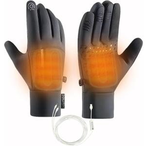 USB Heated Gloves for Men Women, Waterproof Touchscreen Winter Sports Gloves with Zipper Pocketfor Skiing, Snowboarding, Cycling