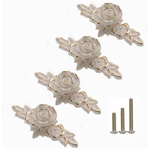 4 Pcs Euro Rose Cabinet Knobs with Backplate, 102mm Vintage Zinc Alloy Flower Drawer Pull Handles for Dresser Vanity Nightstand Cupboard (4.0" Ivory White & Gold Edge) 4 Pcs Euro Rose Cabinet Knobs with Backplate, 102mm Vintage Zinc Alloy Flower Drawer Pull Handles for Dresser Vanity Nightstand Cupboard (4.0" Ivory White & Gold Edge)