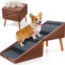 17" H Dog Stairs for Small Dogs 4-Step Non-Slip Dog Ramp for Couch, Foldable 2-in-1 Pet Stairs & Ottoman, Upgraded Pet Steps for Puppies, Senior Dogs & Injured Pets, Solid Wood Frame (Brown)
