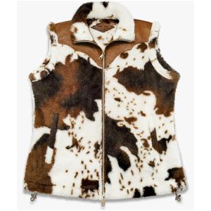 Women's Fuzzy Cow Print Vest Cozy Lightweight Sherpa Fleece Vest for Women Sleeveless Outerwear with Pockets L