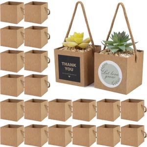 Temlum 2.5 Inch Succulent Wrap Bags (Fits 2.5 Pots) with Thank You & Let Love Grow Stickers, Small Succulent Gift Box for Wedding, Baby Shower, Succulent Party Favors for Guests (Brown 40pcs)